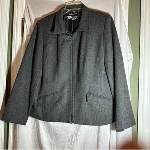 Vintage Sag Harbor 100% New Wool Jacket Lined Zip Up Size 16 Gray Blazer